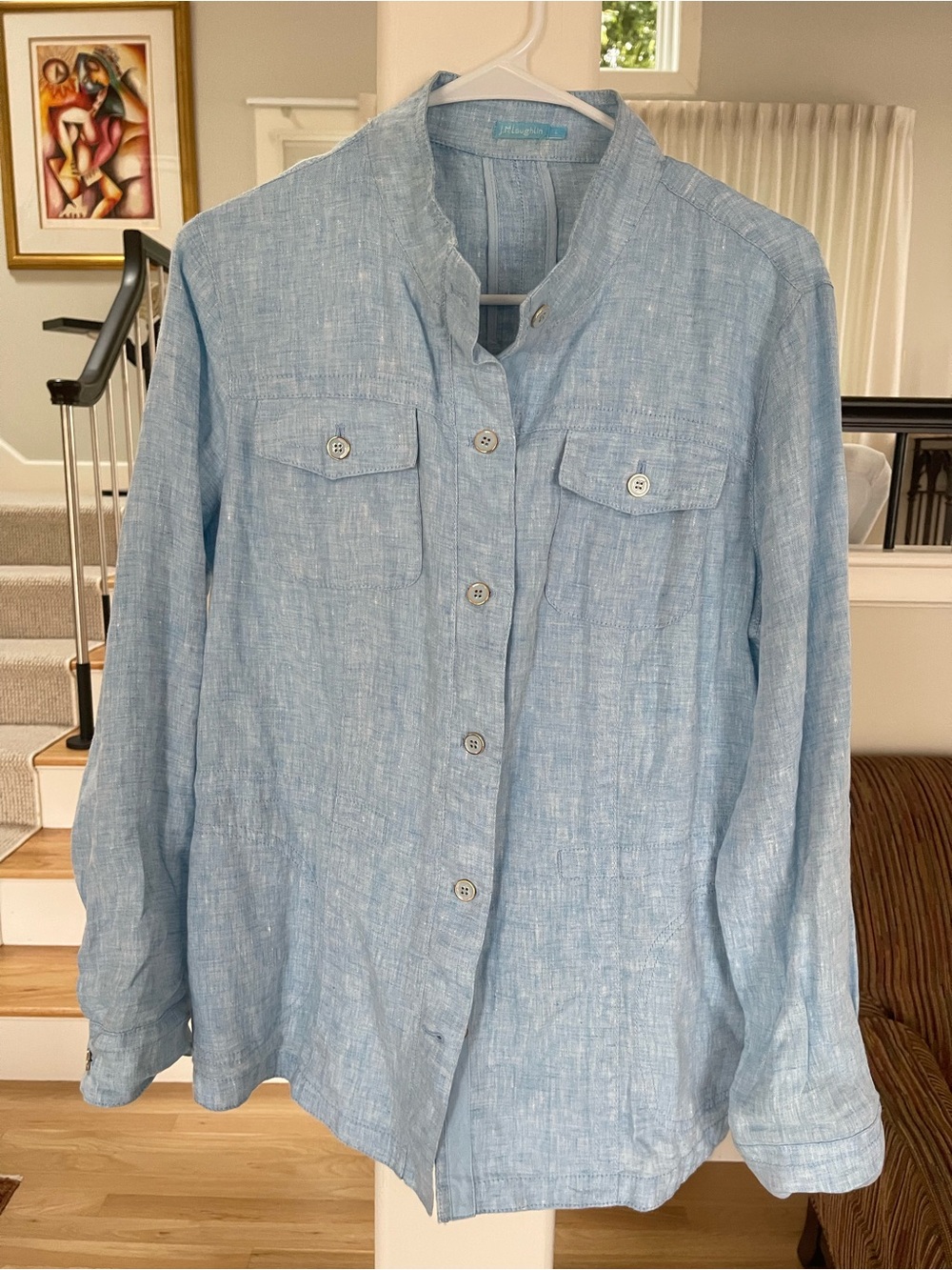 LN J McLaughlin Light Blue women’s Linen Button-Up Jacket